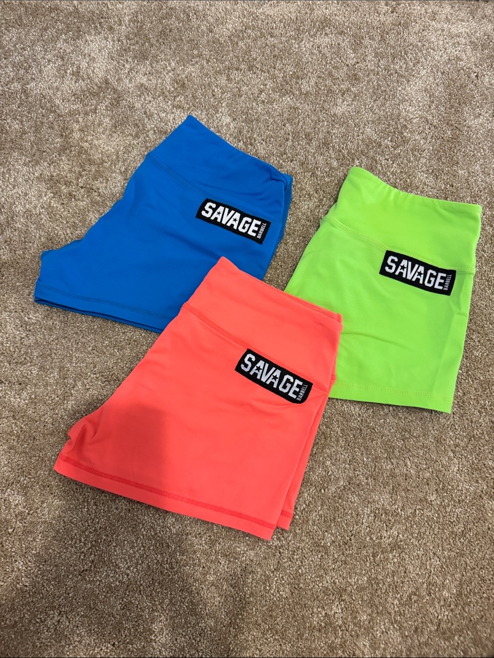 Savage Barbell Blue, Neon Green & Coral Athletic Shorts Trio